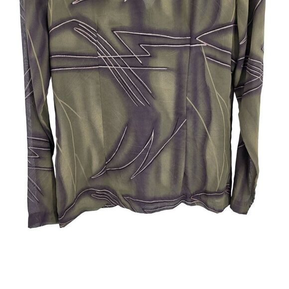 70s Blouse Artsy Disco See Through Abstract Metallic Dagger Button Sage Purple M - Picture 10 of 12